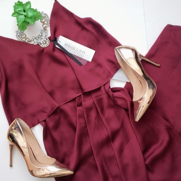 Shona Joy Luxe Cocktail Frill Dress Tulip Hem Garnet Burgundy Red Size 4 NWT - Picture 2 of 13